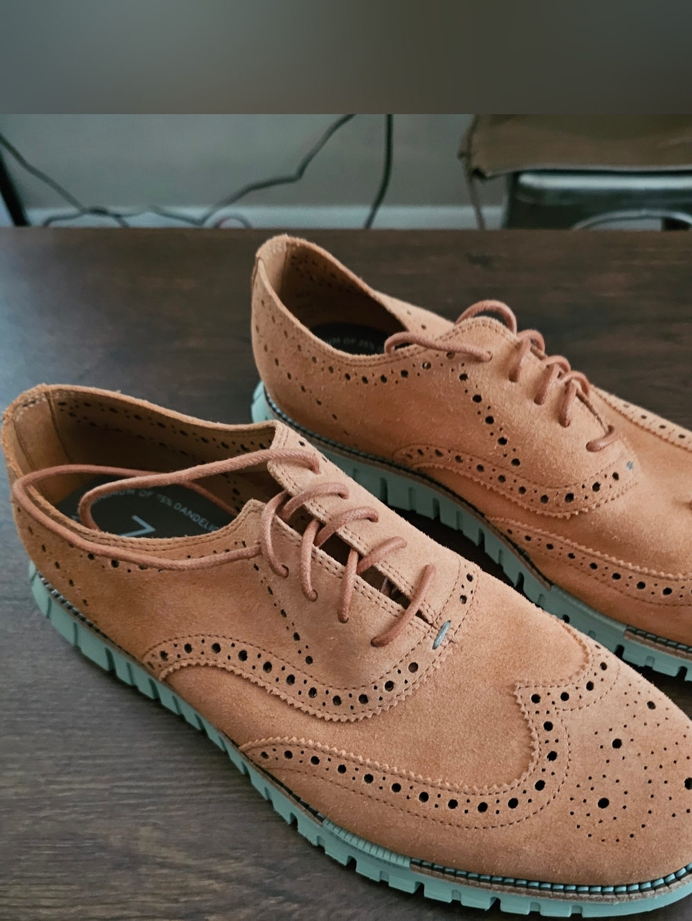 Men's Cole Haan Suede Wingtip Lace-Up Oxford in Orange/tan Suede - Mens 11